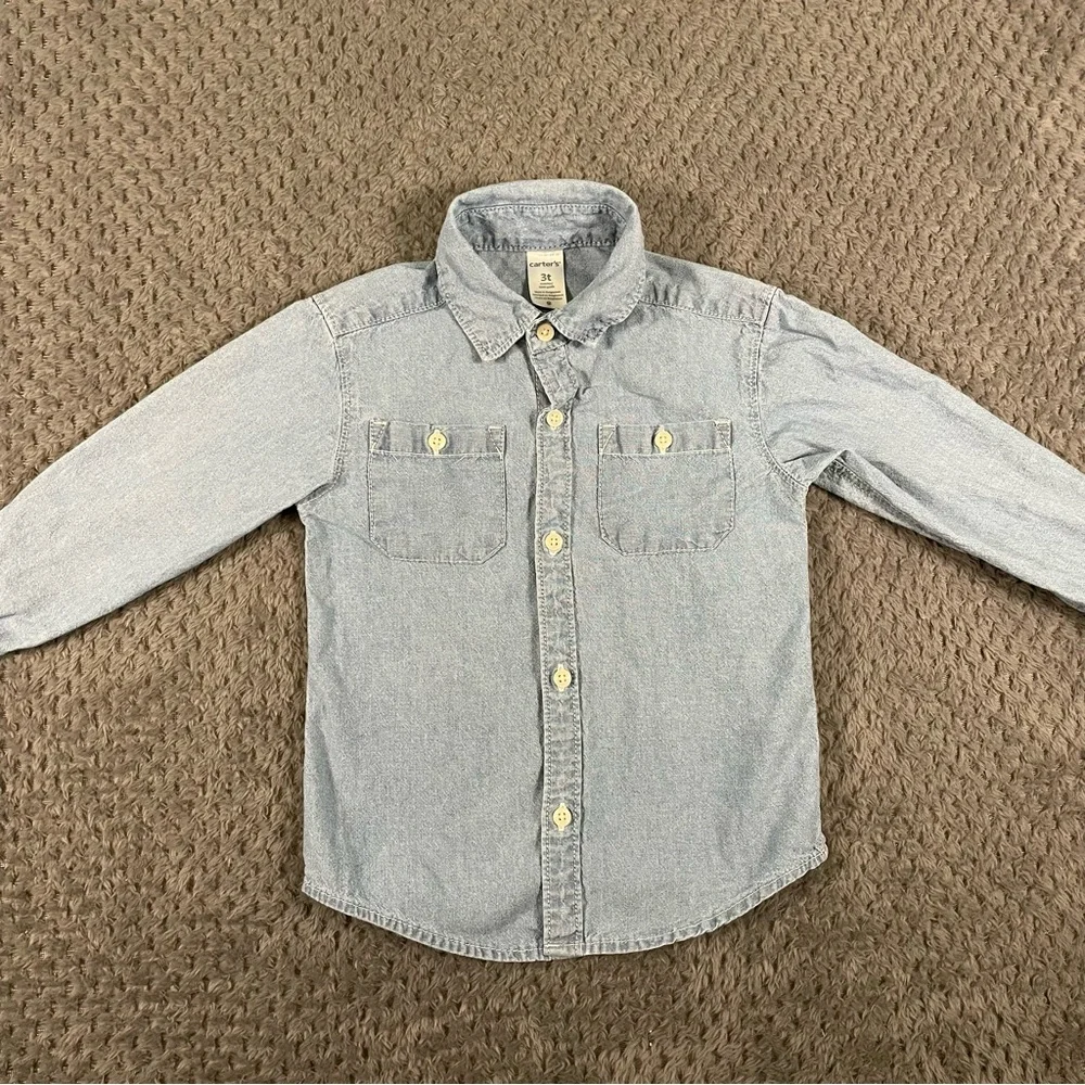 Carter's‎ Toddler Boys Collared Button Up Shirt Size 3T- Chambray Blue